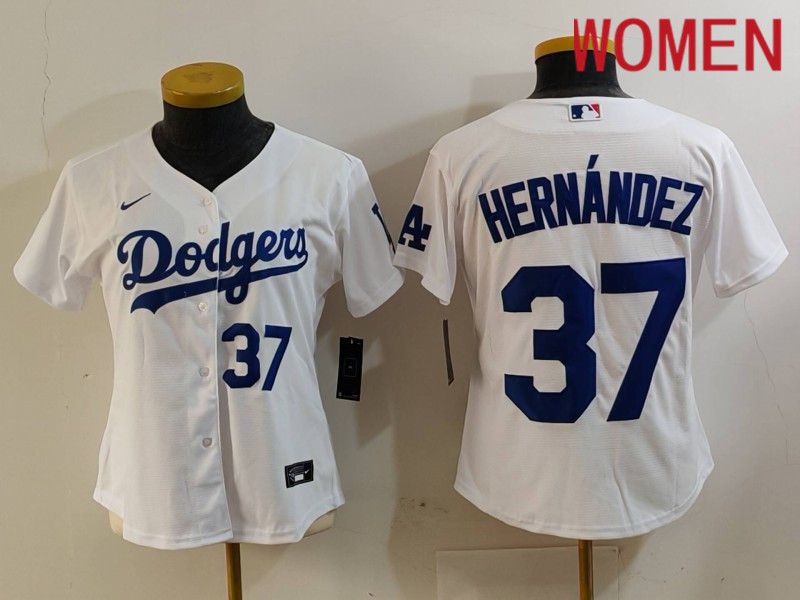 Women Los Angeles Dodgers #37 Hernandez White Nike Game 2024 MLB Jersey style 7263->women mlb jersey->Women Jersey